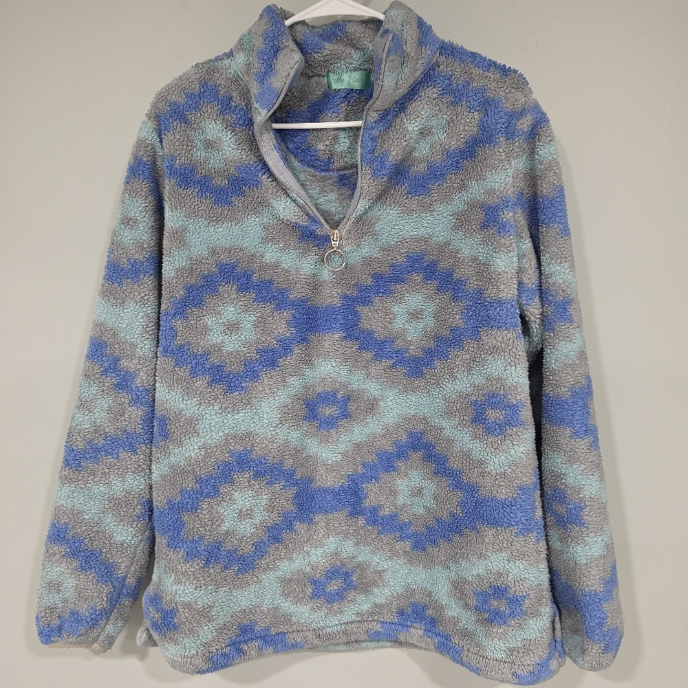 Cozy Half‑Zip Fuzzy Pullover Sweater - Blue & Gray